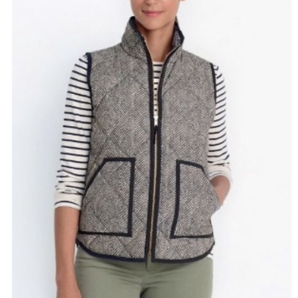 J.Crew Womens Black Herringbone Excursion Quilted Puffer Vest Jacket Sz small